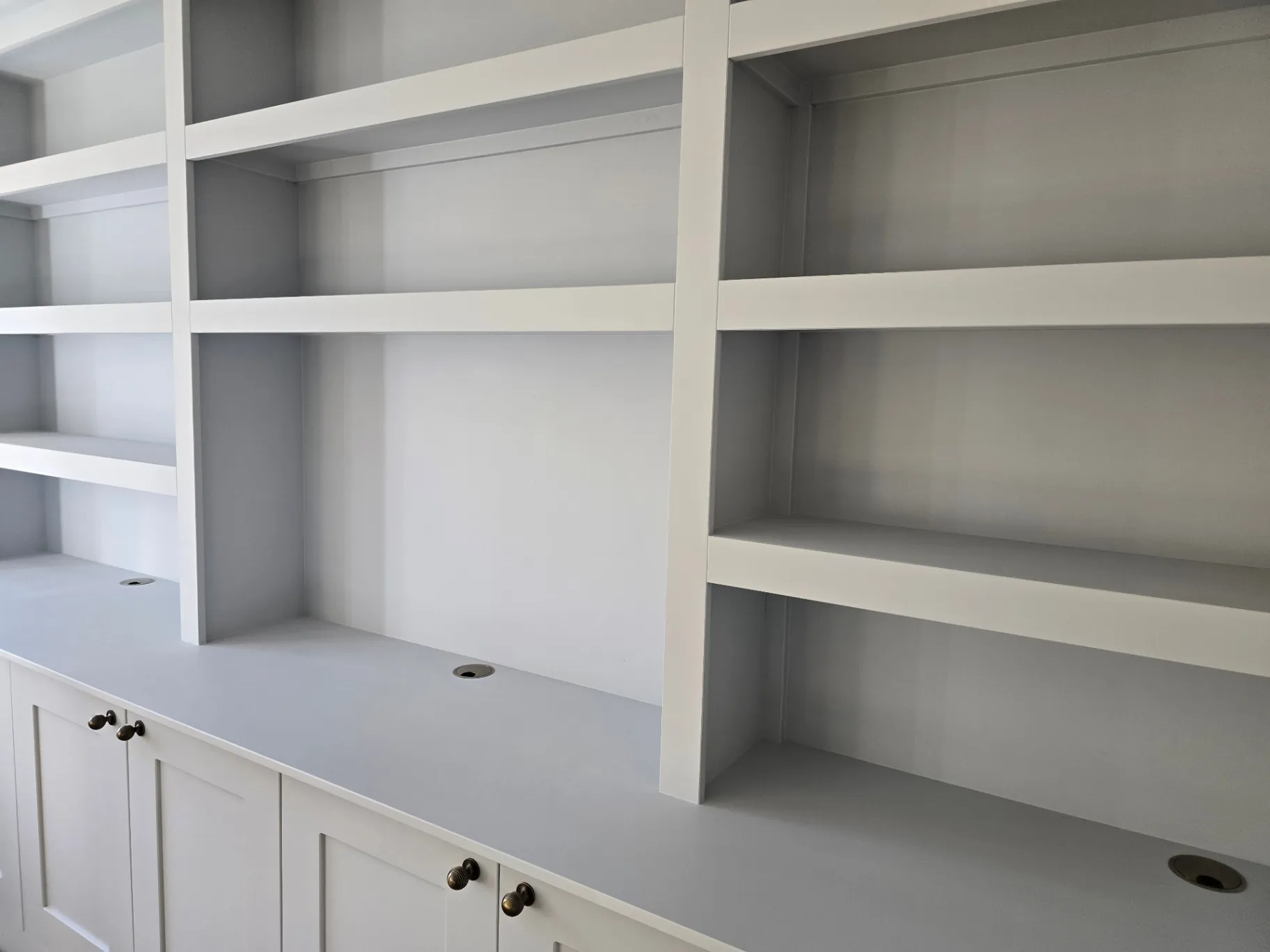 Bespoke media unit sprayed in Little Greene Gauze Deep — Lutterworth
