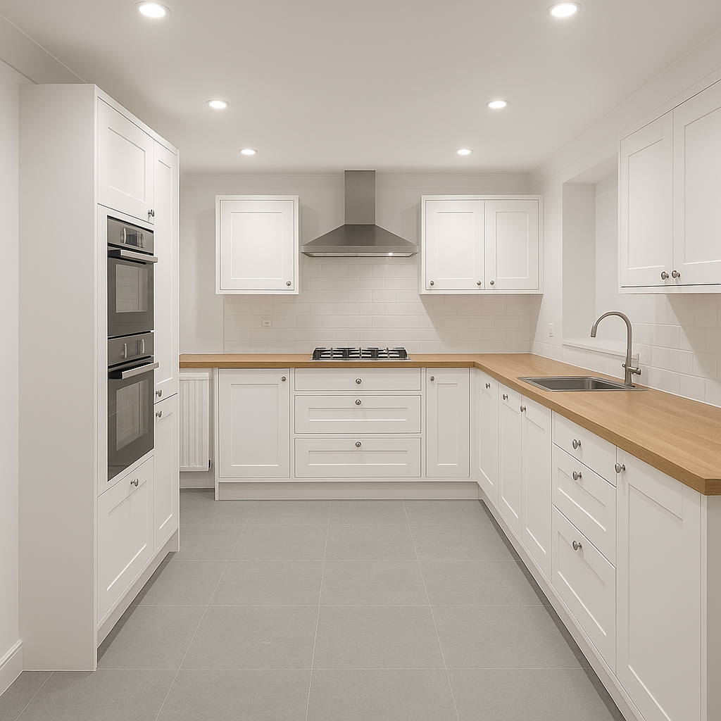 Original white shaker kitchen before professional spray respray in Lutterworth